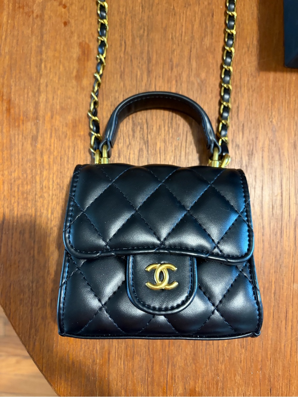 CHANEL GWP rare Black Quilted Mini Top-Handle Bag with Gold Hardware